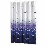 MSV Anti-Schimmel Duschvorhang - Anti-Bakteriell, waschbar, wasserdicht, mit 12 Duschvorhangringen - Polyester, „Möwe“ 180x200cm, Blanc/Bleu/Pourpre