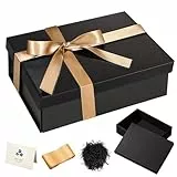 Geschenkbox, Schwarz Geschenkbox mit Deckel 40 x 30 x 15cm, Geschenkboxen mit Schleife, Raffia und Grußkarte, Geschenkkarton für Geburtstag, Weihnachten und Valentinstag