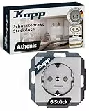 Kopp ATHENIS Schutzkontaktsteckdose in Stahlfarben - 6 Stück - 1-fach Einbausteckdose mit erhöhtem Berührungsschutz - IP20 Unterputz-Steckdose mit Schutzkontakt - Steckdosen-Unterputz 16A / 250V~