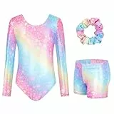 JiAmy Gymnastikanzug Mädchen, Turnanzug Turnshorts Haarband Set Turnanzug Leotard Set für 3-12 Jahre