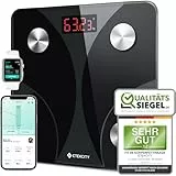 Etekcity Waage Personen - Personenwaage digital mit Körperfett und Muskelmasse - 180kg Körperfettwaage - Fitness Scale - 13 Körperwerte - Körperfett/BMI/Muskelmasse/Protein/BMR - Schwarz