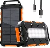 WOWMVP Solar Powerbank 10000mAh, PD22.5W Tragbare Solar Ladegerät USB C Externer Akku Outdoor Wasserdichtes mit LED-Licht und 3 Ausgängen für Smartphones Tablets Camping