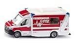 Siku 2115, Mercedes-Benz Sprinter Miesen Typ C Rettungswagen, 1:50, Metall/Kunststoff, Rot/Weiß, Abnehmbares Dach, Inkl. Trage und Spineboard