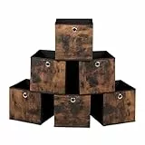 Relaxdays Aufbewahrungsbox, 6er Set, HxBxT: 26x26x26 cm, Stoff, Holzoptik, Griffloch, faltbare Regalboxen, schwarz/braun