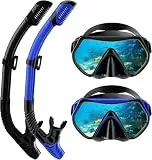 Schnorchelset Erwachsene Trocken mit Maske & Schnorchel Antibeschlag 180°-Panoramablick Schnorchelset Damen Herren zum Schnorcheln Schwimmen Strandurlaub (Black+Blue)