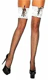 krautwear Damen Straps Strumpfhose Strümpfe Halterlos Strapsstrümpfe Spitze (Schwarz-Weiss-BL2078)