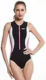 CRESSI Termico Lady Swimsuit 2 mm - Damen Schwimmanzug Ärmellos, aus Stark Dehnbarem 2mm Ultraspan Double Lined Neoprene, Schwarz/Rosa/Weiß, S/2