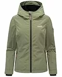 MARIKOO leicht gefütterte Damen Übergangsjacke kurz Outdoor-Jacke mit Jersey-Innenfutter und großer Kapuze Brombeere Olive Leaf Gr. L