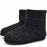 KuaiLu Kaschmir Strickpantoffeln Baumwolle Herren Hohe Hausschuhe warm Indoor-Schuhe Rutschfest,Reines Schwarz,44 EU (UK 10 US 11)