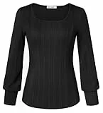 GRACE KARIN Damen Herbst Sweateshirt Elegant Slim Fit Laternenärmel Strickpullover M Schwarz