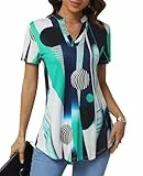BAISHENGGT Damen Tunika Tops Elegant V Ausschnitt Kurzarm Casual Sommer T-Shirts Bluse Teal XL