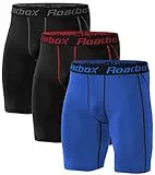 Roadbox 3er Pack Herren Kompressionsshorts, Laufhose Herren Kurz Schnelltrocknendes Baselayer Short Tights Kurz Hose L 3er Pack: Schwarz, Schwarz (Roter Streifen), Blau