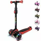 Yoleo Kinder Roller ab 3 Jahre, Kinderscooter mit LED Leuchtenden Räder, Dreiradscooter 4 Höhenverstellbare für Jungen & Mädchen im Alter von 3-12 Jahren, Schwarz