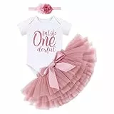 Odizli 1 Geburtstag Mädchen Outfit Kurzarm Body+Bunt Tütü Prinzessin Tüllrock+Geburtstagskrone 3tlg Bekleidungssets Erster Geburtstag Party Babykleidung Baby Fotoshooting Bohnenrosa One Derful 1 Jahr
