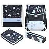Herlitz Schulranzen Set 4-teilig Loop Cyber Soccer Blau 17 L Ergonomischer Tornister mit geringem Gewicht 1. Klasse Junge Mädchen Kinder, Fußball