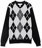 Amazon Essentials Herren Pullover-Pullover Mit V-Ausschnitt (Erhältlich In Groß und Schwer), Schwarz Rauten, L