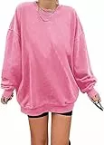 Tongmingyun Sweatshirt Damen Los Angeles Pullover Oversized Langarmshirt Rundhals Pulli Basic Loose Tops Ohne Kapuze Teenager Vintage Oberteile Shirts Rosa L