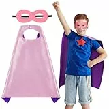 AUYAO Superheld Cape Costume Kids 2Pcs Kurzer Doppelseitiges Umhang mit Maske Halloween Kostüm Kinderkostüm Mädchen Junge Faschingskostüme Karneval Cosplay Superhelden Cape Kinder Kostüm (B-Lila+Pink)