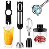 Dreamhigh® 4-in-1 Elektrische Stabmixer Set, 1000W Purierstab mit 12 Geschwindigkeiten & TURBO, inkl. Schneebesen, 500ml Zerkleinerer & 700ml Messbecher, ideal für Babynahrung, Suppen & Smoothies