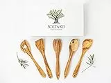 SOLTAKO Olivenholz Kochlöffel 5er Set 'Big Five', Küchenutensilien aus Oliven Holz