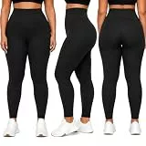 HLTPRO 3er-Pack Leggings in Übergröße für Damen – hohe Taille, dehnbar, butterweich, Yogahosen für Workout, Laufen, Schwarz / Schwarz, XX-Large Mehr