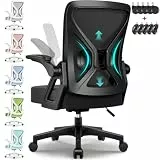 Airchros Bürostuhl Ergonomisch mit Hochklappbaren Armlehnen, Einstellbarer Lendenstütze, Wippfunktion bis 125°, Höhenverstellbar, Netzstuhl, Schwarz