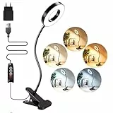 Akynite Klemmlampe Bett mit Timer, 2A Adapter enthalten, 5 Farbmodi 10 Helligkeit, LED Schwanenhals Lampe, Leselampe Bett Klemmbar, Bettlampe Klemme, Lampe USB Klemmleuchte Schwarz