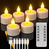 SoulBay 6 Stück Wiederaufladbare Teelichter Flackernd mit Fernbedienung und Timer, LED Teelichter Aufladbar Kerzen mit USB-C Kabel für Zimmer Wohnzimmer Saisonale Halloween Weihnachten Deko
