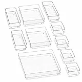 Puricon 10 Stück Schubladen Ordnungssystem/Organizer Plastik Schubladeneinsatz Tablett Schubladen Veranstalter Aufbewahrungsbox für Make-up Kosmetik Schminktisch Küche Schreibtisch Büro -Transparent