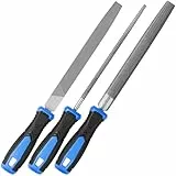 EffektWerk - Metallfeilen - 3 Tlg, 20cm Kohlenstoffstahl-Feilen für Holz, Metall, Kunststoff - Flach/Rund/Halbrund Raspeln - Werkzeuge zum Schärfen, Entgraten, Schmuckarbeiten