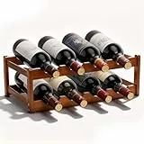 Fentar Weinregal für 8 Flaschen, 2-stöckiges Flaschenregal, Natürliches Weinregal Stapelbar aus Bambus, Stabiles Weinständer, Weinregale Schmal, Weinflaschenregal für Küche Bar Keller, 43*23.5*15cm