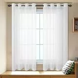TIANTMIN Voile Gardinen Kurz 360 x 200 cm Voile Polyester Stores Gardine mit Ösen Grommet Top für Wohnzimmer Schlafzimmer Mädchen Jugend Curtains, Weiß
