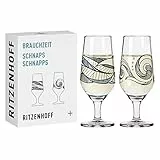 RITZENHOFF 3871003 Schnaps-Glas 40 ml 2er Set - Serie Brauchzeit Nr. 5 + 6 - Wasser-Motiv - rund, Blau und Grau - Made in Germany