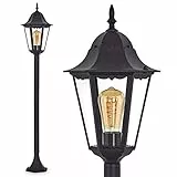 HOFSTEIN Außenstehleuchte Hongkong, Außenwegeleuchte aus Metall/Glas in Schwarz-matt/Klar, Wegeleuchte im Antik/Retro/Vintage-Design für Garten, Außenbereich, Hof, 120 cm, E27, IP44,