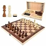 YOPEUC 3 in 1 Schachspiel Holz, 29x29 cm Chess Board Klappbar Schach Tragbar Schach Reisespiel, Schachbrett Holz Hochwertig für Party Familie Aktivitäten, Schachspiel Kinder, Reiseschach