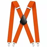 Aomig Hosenträger für Herren Stark Breit 3,5 Cm mit Sehr Starken 4 Metall Clips Länge Einstellbar Elastisch Einheitsgröße Hosenträger Männer Damen Breit Lang X Style Dunkelorange