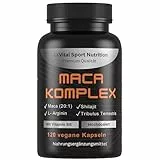 EXVital® Maca Komplex hochdosiert - Maca 20:1 Extrakt mit Tribulus terrestris, Shilajit, L-Arginin & Vitamin B6, 120 vegane Kapseln, laborgeprüft