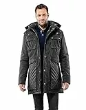 Vincenzo Boretti Herren Winter-Jacke dick warm gefüttert Parka kuschelig sportlich elegant Winter-Mantel slim-fit tailliert lang für Outdoor Business mit Steh-Kragen und Kapuze anthrazit S