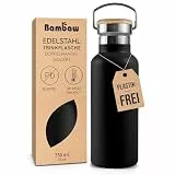 Bambaw Thermosflasche 750ml Edelstahl, Trinkflasche Edelstahl 750ml, Für Heiß- & Kaltgetränke, Rostbeständig, Leicht, Einfach zu Reinigen & Ideal für Uni, Gym & Sport (Tiefschwarz)
