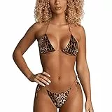 TSWRK Damen Triangel Bikini Set Leopard & Schlange Print Neckholder Bademode mit Nackenträger Swimsuits Push Up Beachwear