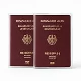 GHADA Reisepasshülle Transparent 2er Set – Made in Germany – Passhülle für Deutschen & EU Reisepass, Schutzhülle aus robustem Kunststoff, wasserdicht & Kratzfest – Reise Zubehör