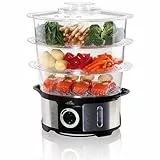 ETA Dampfgarer Steampot I 1100 W I 3 transparente Behälter I Fassungsvermögen 12,25 l I Reisschüssel 1,5 l I Eieraufsatz I Timer