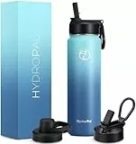HydroPal Isolierflasche 750ml Edelstahl, BPA-frei, 24h kalt/12h heiß, auslaufsicher, Sport- & Trinkflasche mit Strohhalm & 2 Deckeln(Trinkhalm + Ausguss), rutschfest für Alltag & Sport