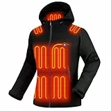 XINSONYUELL Beheizbare Jacke Damen mit Powerbank 16000mAh, Beheizte Jacke mit Kapuze und 15 Heizzonen, Elektrische Wärmejacke für Frauen Outdoor