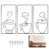 jinminamz Wanddeko Metall, Metallbilder Wanddeko Wall Decoration Aesthetic Kaffeetassen Schwarz Wandkunst mit Rahmen für Zuhause Küche Café Bar Flur Wohnzimmer Deko, 3 Stück 24 x 12cm