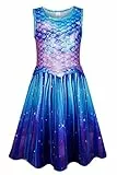 AIDEAONE Mädchenkleid Mädchen Sommer Kleid Blaue Lila Meerjungfrau Kleid 8-9 Jahre, L