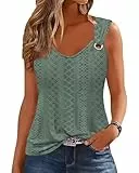 Tanmolo Tank Top Damen Ärmellos Tops Sommer Tanktops Frauen Spaghettiträger Oberteile Jacquard Mesh Vest Bluse Grün, M