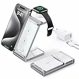 Kabelloses Ladegerät,3 in 1 kabellose Ladestation,Hohosb Faltbares drahtloses Ladegerät aus Zinklegierung für iPhone 15/14/13/12/11 Pro Max/X/Xs Max/8/8 Plus,Apple Watch S2-8/Ultra,AirPods(Weiß)