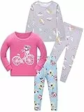 SOIBEEN Mädchen Pyjamas 100% Baumwolle Schlafkleidung Set 4-teilige Kinder Kleidung Einhorn Blumen Druck Langarm Nachtkleidung 9 Jahre