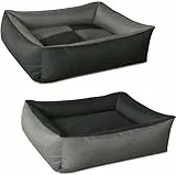 BedDog 2in1 Hundebett MAX Quattro, großes Hundekörbchen aus Cordura, waschbares Hundebett mit Rand, Hundesofa für drinnen, draußen, XXXL, Rock-Flow, grau-anthrazit